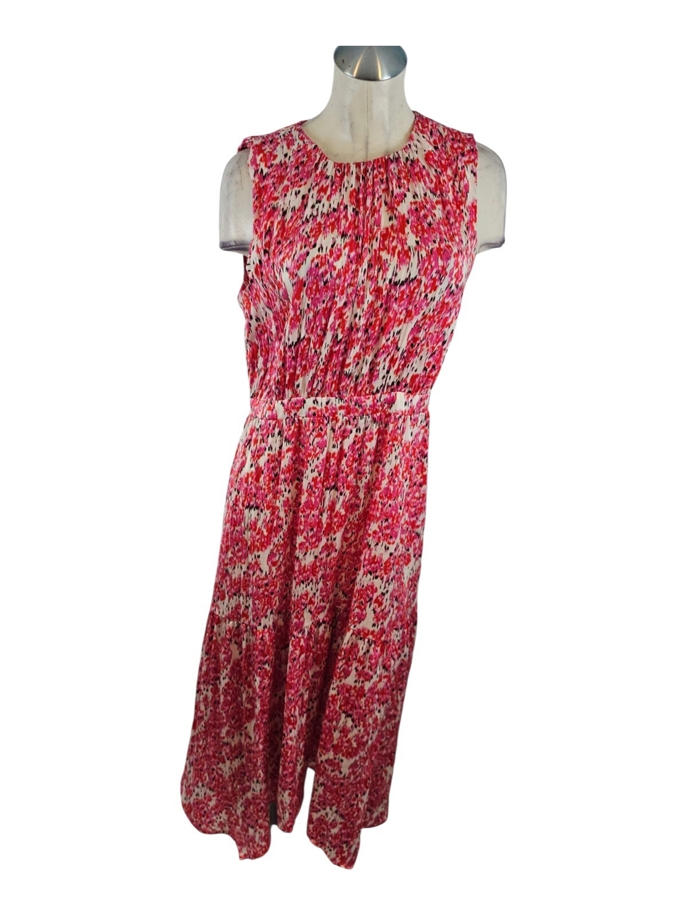 3/$25 Scoop Size S Sleeveless Pink Floral Long Dress With Handkerchief Hem
